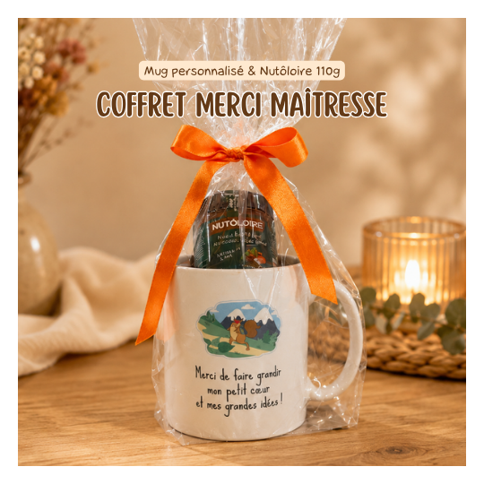 Coffret Merci Maîtresse - Mug personnalisé & Nutôloire 110g