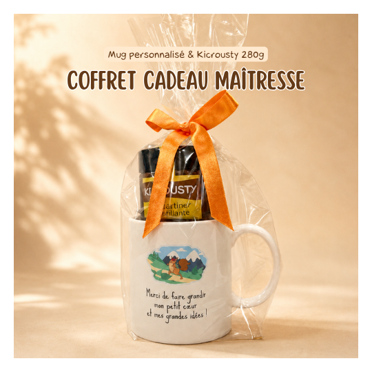 Coffret cadeau maîtresse personnalisé - Mug & Kicrousty 280g